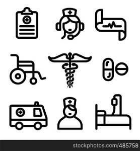 illustration set of black outlines medicine icons. medicine icons