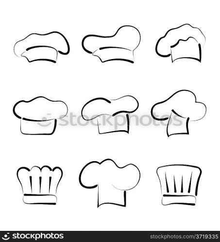 Illustration set of chef hats isolated on white background, sketch style - vector