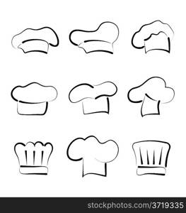 Illustration set of chef hats isolated on white background, sketch style - vector