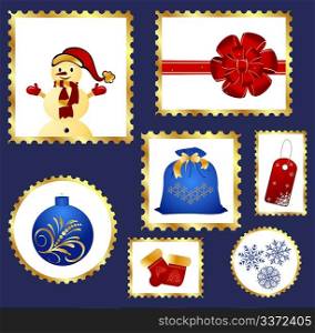 Illustration set of colorful Christmas Postage stamps - vector