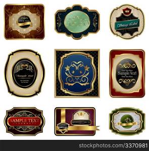 Illustration set of decorative color gold frames labels - vector