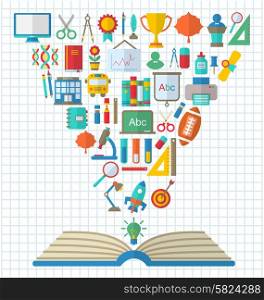 Illustration Set of Education Flat Colorful Simple Icons and Textbook - Vector