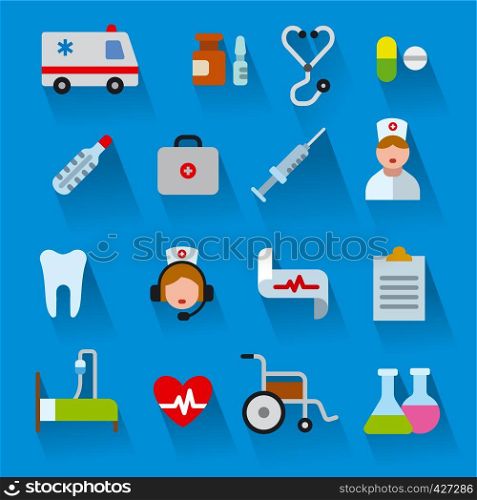 illustration set of flat color medicine icons