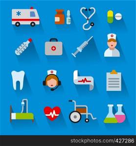 illustration set of flat color medicine icons
