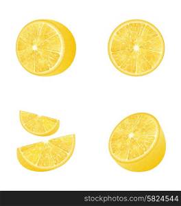 Illustration Set of Fruit Lemons Isolated on White Background, Photo Realistic Fruits - Vector