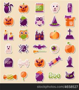 Illustration Set of Halloween Flat Icons, Scrapbook Elements - Vector