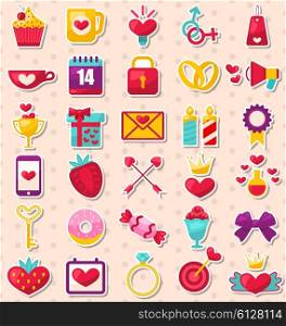 Illustration Set of Modern Flat Design Icons for Valentine&rsquo;s Day and Wedding - Vector