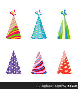 Illustration set of party colorful hats isolated on white background - vector