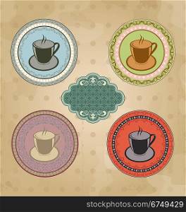 Illustration set of vintage retro coffee labels with ornament elements - vector