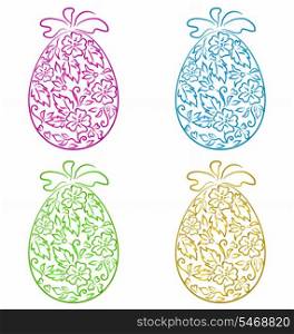 Illustration set ornamental eggs in floral style for Easter - vector