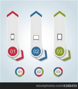 Illustration set paper labels with gadgets infographic icons - vector