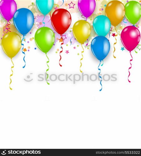 Illustration set party balloons, confetti with space for text - vector