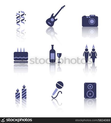 Illustration Set Party Icons of Holiday and Birthday Objects with Reflection. Isolated on White Background - Vector