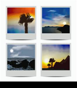 Illustration set photo frames with beaches - vector