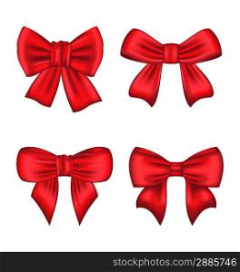 Illustration set red gift bows isolated on white background - vector