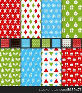 Illustration Set Seamless Textures for Winter Holidays, Colorful Patterns - Vector