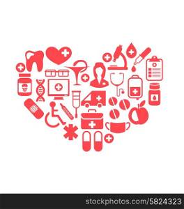 Illustration Set Simple Medical Icons Made in Form Heart - Vector