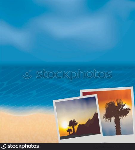 Illustration set vacation beautiful beach photographies - vector