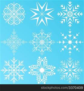 Illustration set variation snowflakes isolated - vector