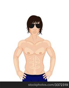 Illustration sexy muscular guy isolated - vector