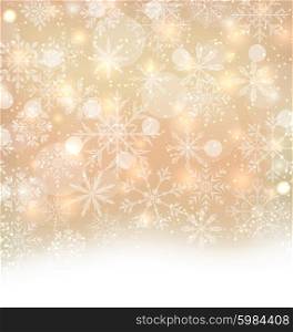 Illustration Shimmering Xmas Light Background with Snowflakes, Winter Wallpaper - Vector