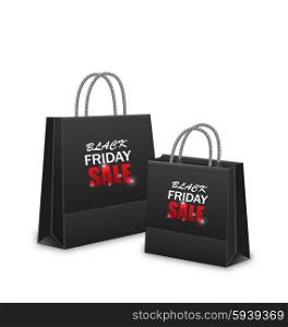 Illustration Shopping Paper Bags for Black Friday Sales, Isolated on White Background - Vector