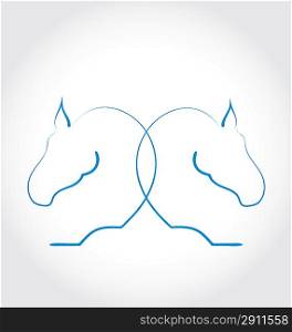 Illustration sign of two horses stylized hand drawn - vector