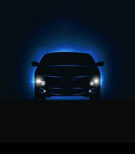 Illustration silhouette of car with headlights in darkness - vector