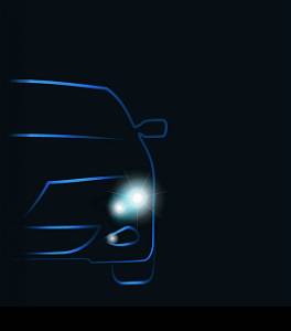 Illustration silhouette of car with headlights in darkness - vector