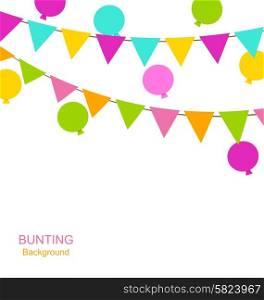 Illustration Simple Multicolored Buntings Flags Pennants and Balloons, Party Decoration - Vector