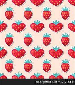 Illustration Simple Seamless Wallpaper with Hearts and Strawberry for Valentines Day. Beautiful Pattern - Vector