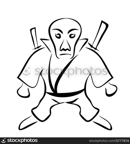 Illustration Sketch of Character Ninja, Isolated on White Background, Hand-drawn style - Vector