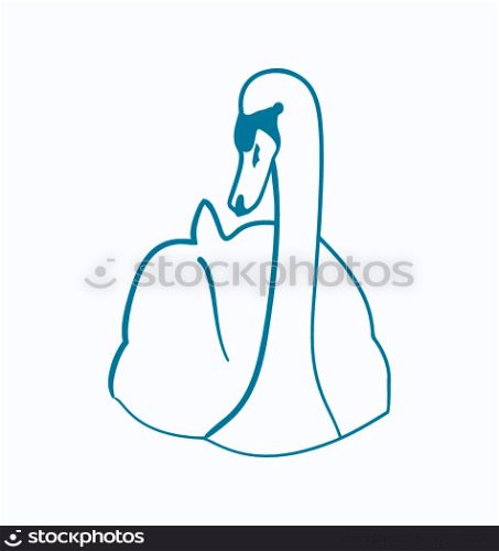 Illustration sketch of hand drawn swan , outline contour style, isolated on white background - vector