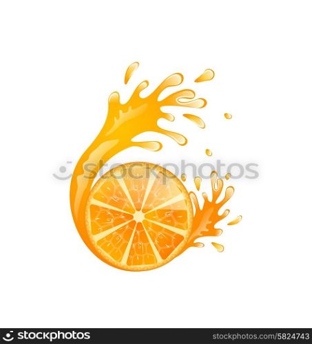 Illustration Slice of Orange with Splash, Isolated on White Background - Vector