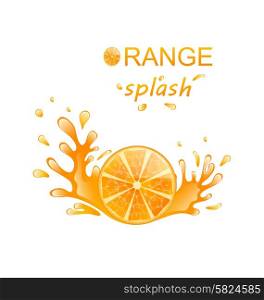 Illustration Slice of Orange with Splashing, Isolated on White Background - Vector