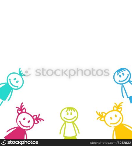 Illustration Smiling Girls and Boys Isolated on White Background - Vector