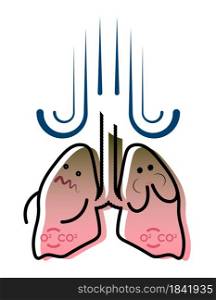illustration, smokers lungs, nausea and vomiting, feeling sick. Prevention of respiratory disease. Isolated vector