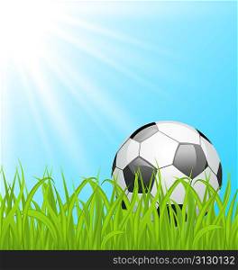 Illustration soccer ball on green grass - vector