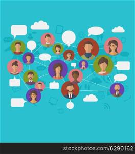 Illustration social connection on world map with people icons - vector