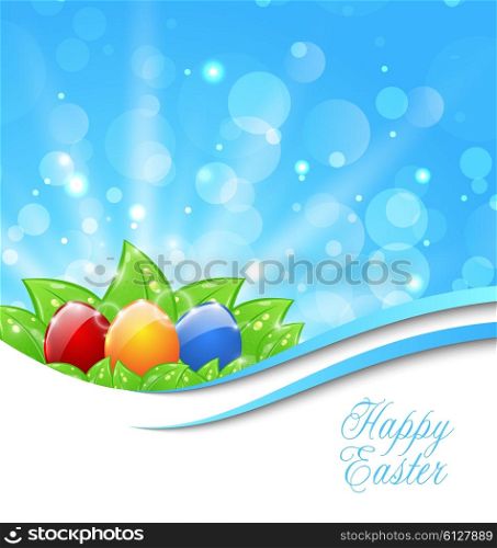 Illustration Spring Background with Easter Colorful Eggs - Vector