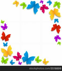 Illustration spring background with painted butterflies border - vector