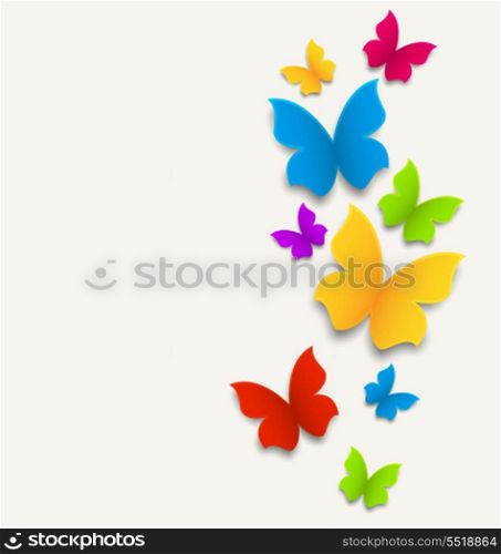 Illustration spring card with butterflies, colorful composition - vector