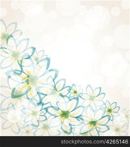 Illustration spring flower background with transparency elements for design card. Vintage style - vector
