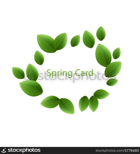 Illustration spring freshness card made in eco green leaves, isolated on white background - vector