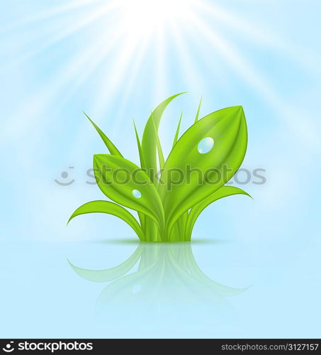 Illustration spring wallpaper with green grass - vector