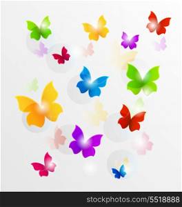 Illustration spring wallpaper with painted butterflies - vector