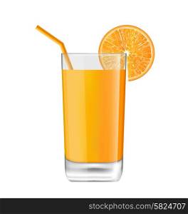 Illustration Summer Cool Cocktail in Glass with Slice of Orange Fruit and Bend Straw, Isolated on White Background - Vector