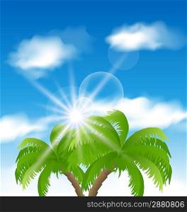 Illustration summer holiday background with sunlight and palmtree - vector