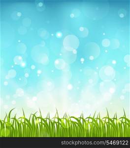 Illustration summer nature background with grass - vector