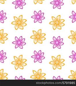Illustration Summer Seamless Pattern with Colorful Flowers, Cute Pattern for Weave - Vector